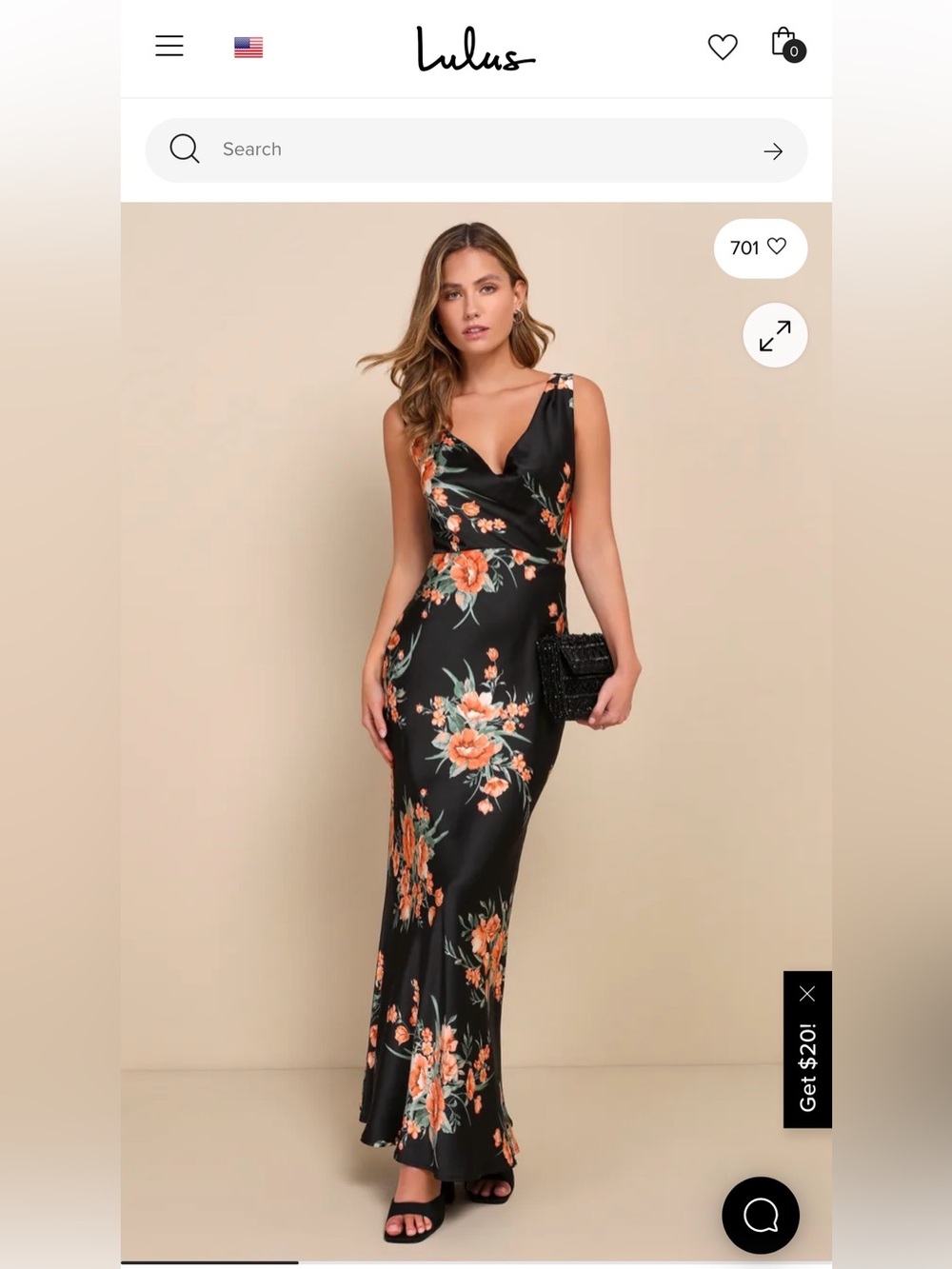 Lulu's Black Maxi Dress with Orange Floral Print